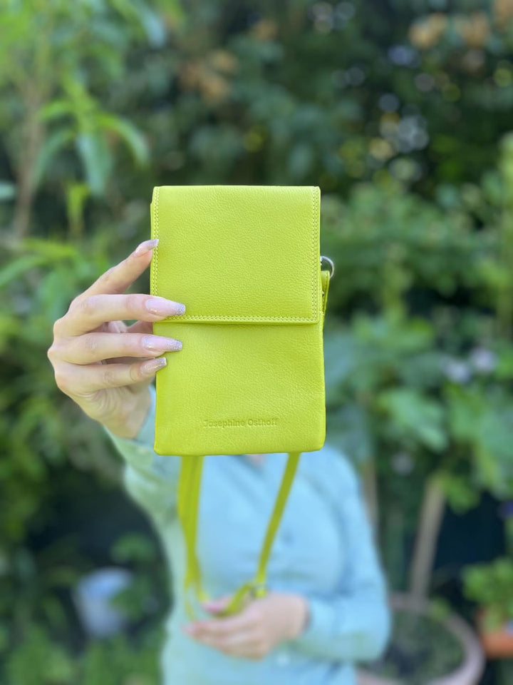Josephine Osthoff Handy Umhängetasche mit Karten- und Sichtfach, handgemacht aus 100% Echtleder, Cro