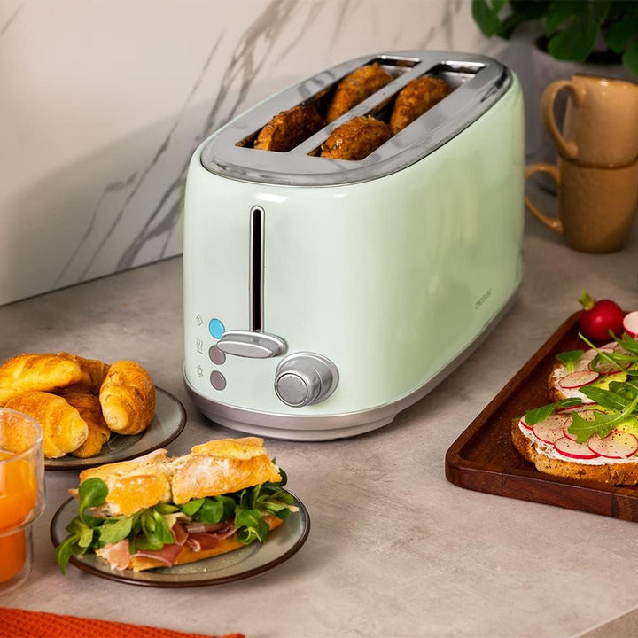 Cecotec Toaster 4 Scheiben Toast&Taste 1600 Retro Double Green, 1630 W, 2 Breite und Lange Schlitze