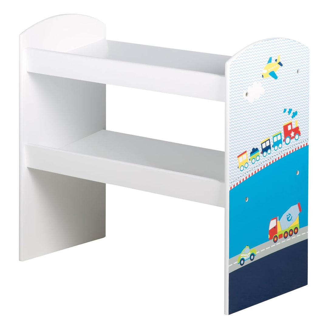 roba Spielzeugregal Rennfahrer - Spielregal für Kinderzimmer mit 5 Boxen aus Stoff - mit Auto Motiv