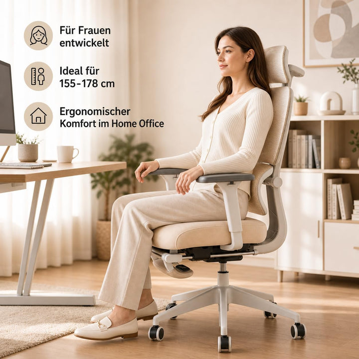 MUSSO E600SE Ergonomischer Bürostuhl, 3-stufig verstellbare Lendenwirbelsäule 3D-verstellbare Armleh