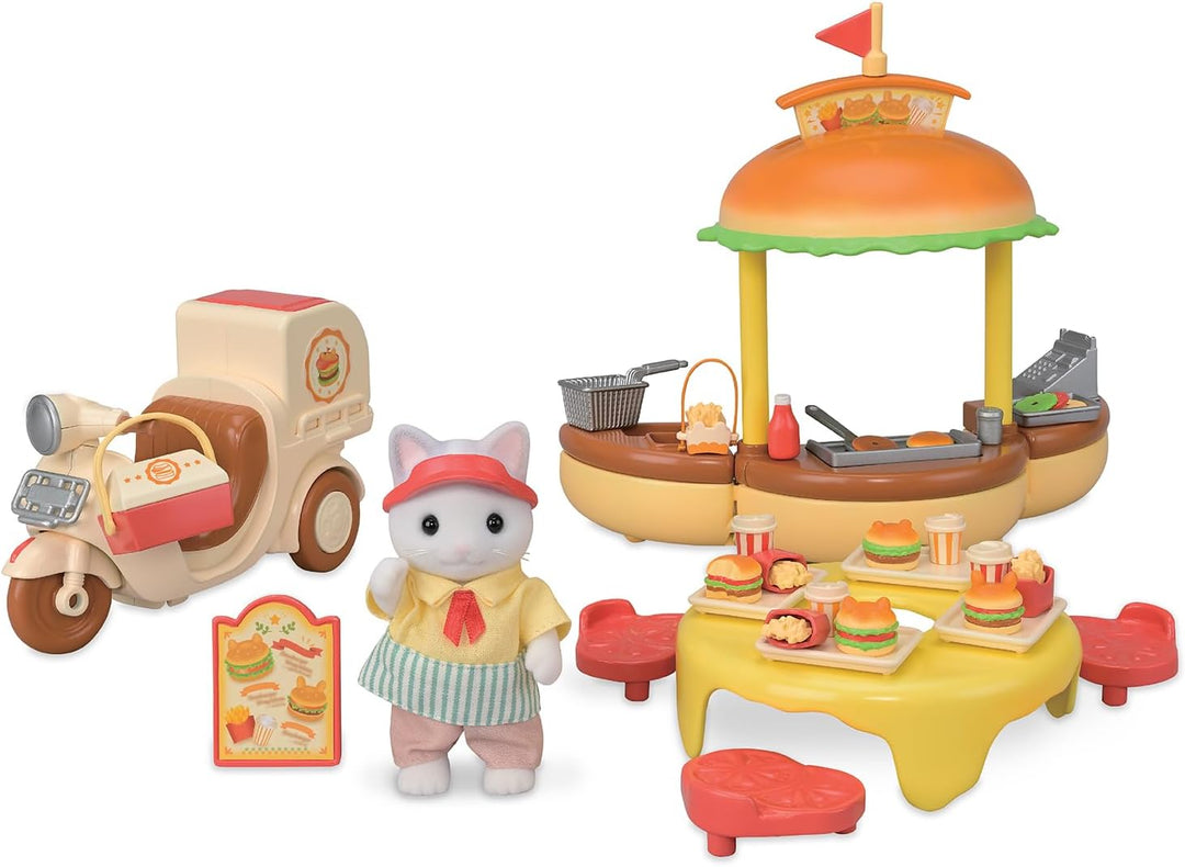 Sylvanian Families - 5757 Mobiler Hamburger Imbiss mit Figur, detailreiches Spielset mit Tierfigur M