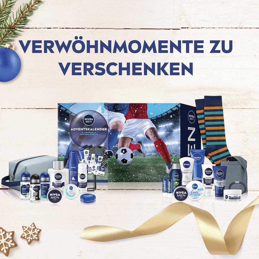 NIVEA MEN Adventskalender 2025-24 Türchen mit verwöhnenden Überraschungen, Weihnachtskalender mit Pf