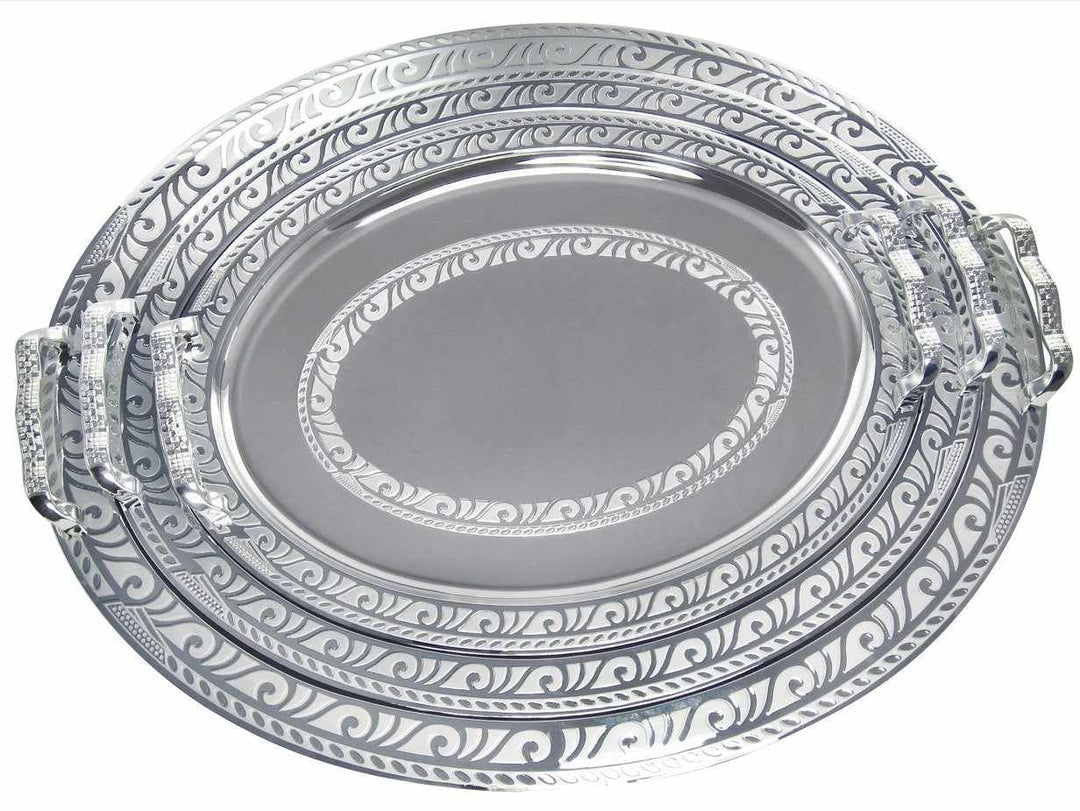 KING HOFF 3 Piece Metal Tray Set (Silber Model 4), Silber Model 4