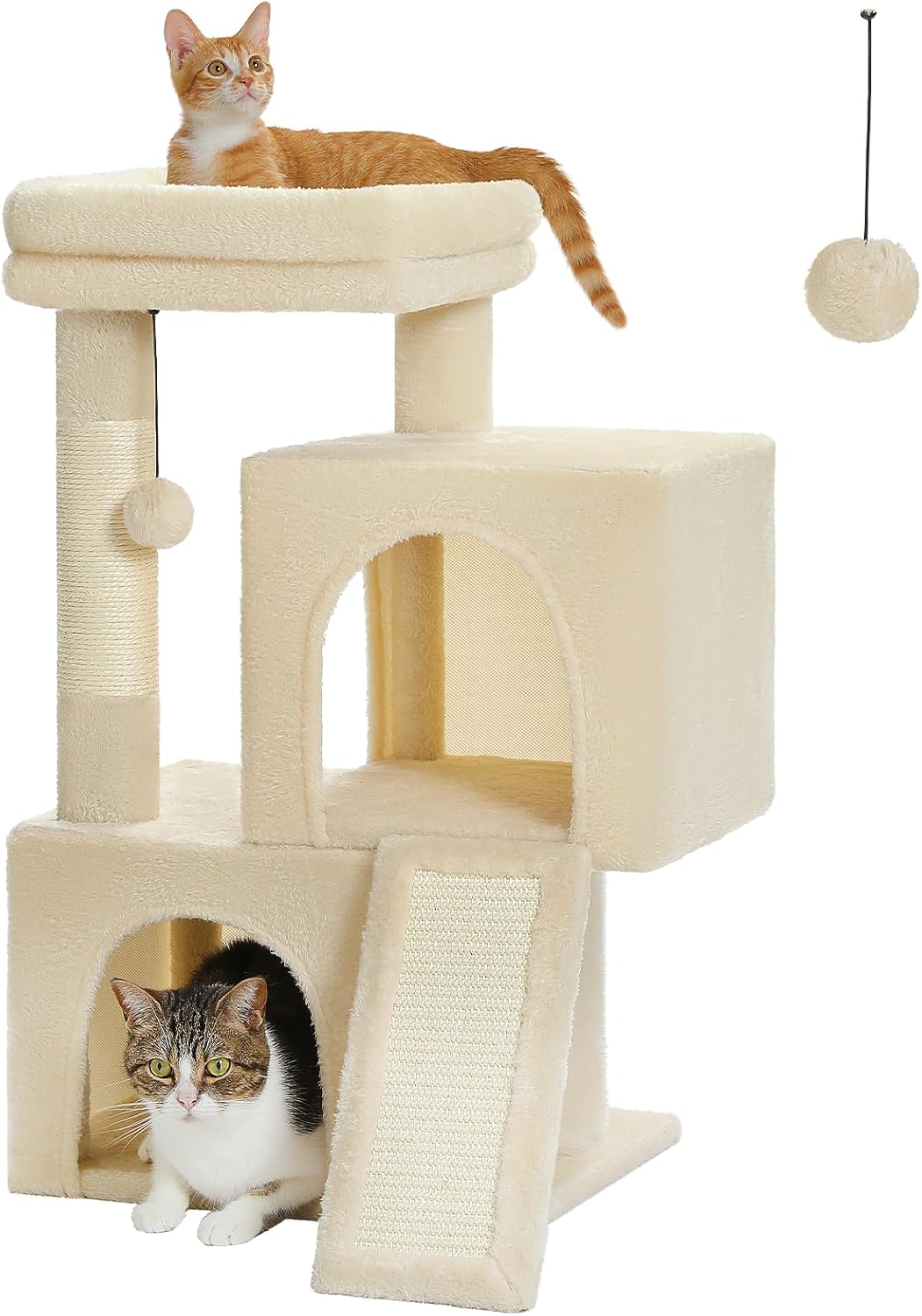PETEPELA Kratzbaum mit Dual Condos für Wohnungskatzen, All-in-One-Katzenhaus mit gepolsterter Sitzst