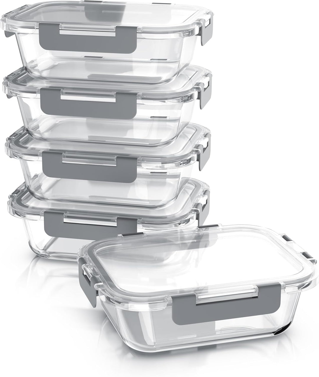 Arendo - Lunchboxen Glas - Frischhaltedosen für Lebensmittel mit Deckel luftdicht - 5er Set - 1000 m