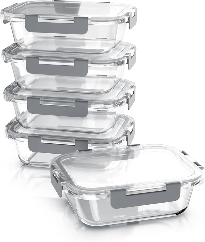 Arendo - Lunchboxen Glas - Frischhaltedosen für Lebensmittel mit Deckel luftdicht - 5er Set - 1000 m