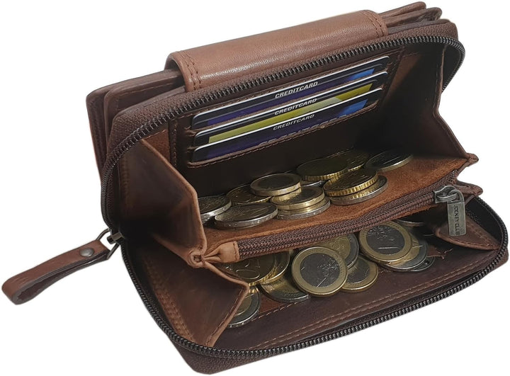 Echt Rindleder Damen Geldbörse/Geldbeutel/Portemonnaie/Geldtasche/Portmonee in Hochformat mit Schmet