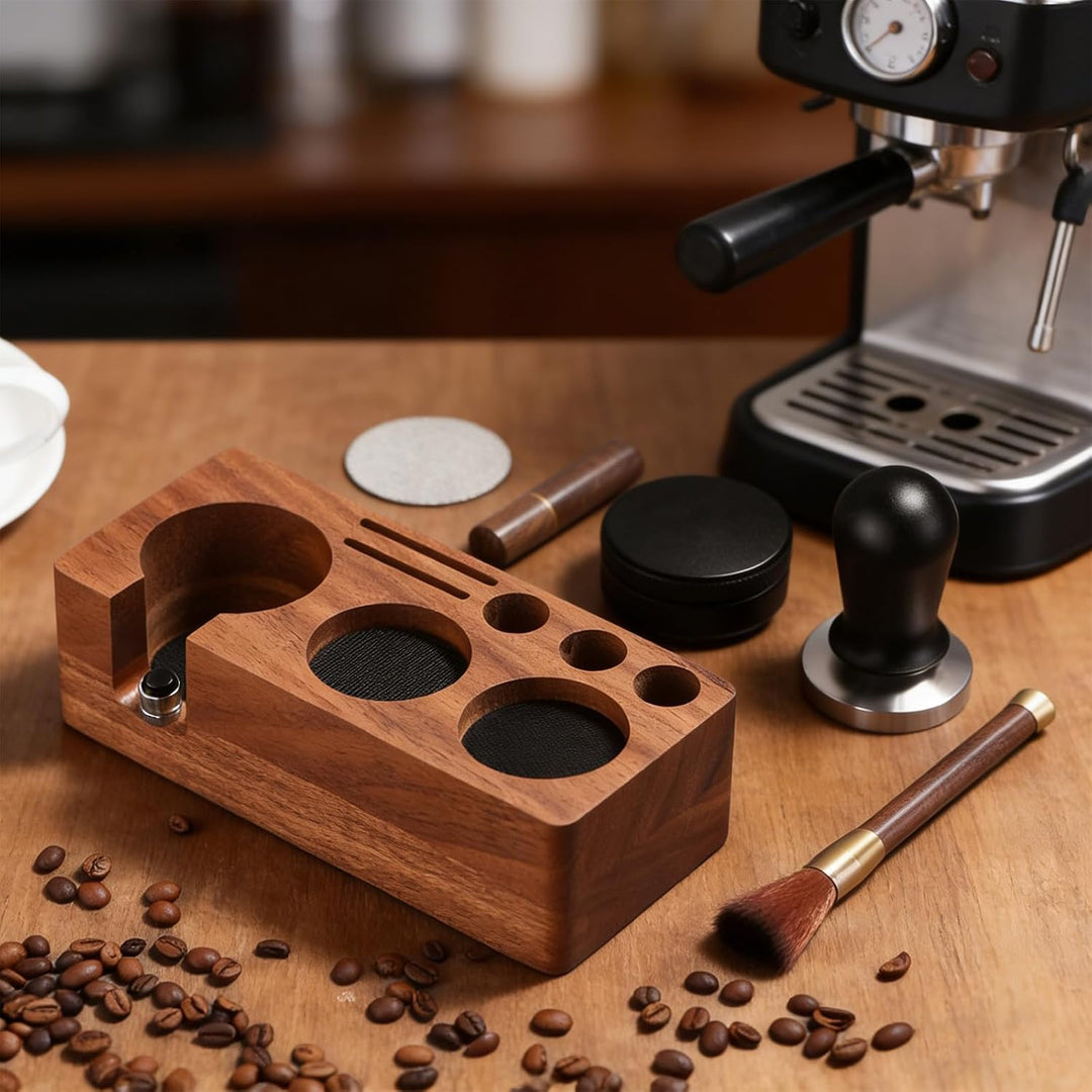 Tamperstation 58mm Kaffeetamper Walnuss Holz,Espresso Tamper,Barista Tamping Station für Espreso Zub