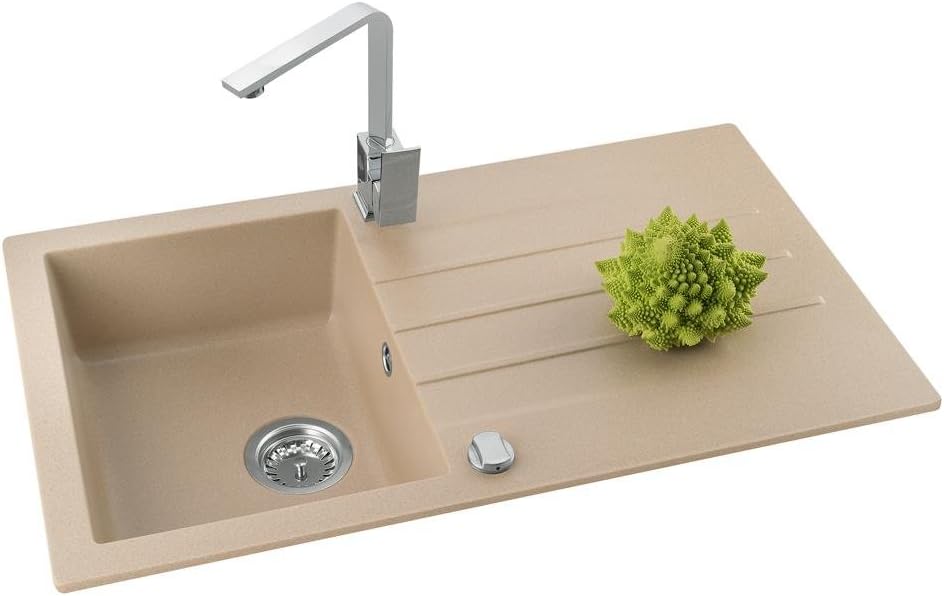 Axigran Granitspüle Mojito 100 Küchenspüle Axis Beige Einbauspüle 50er Unterschrank Spülbecken Sipho