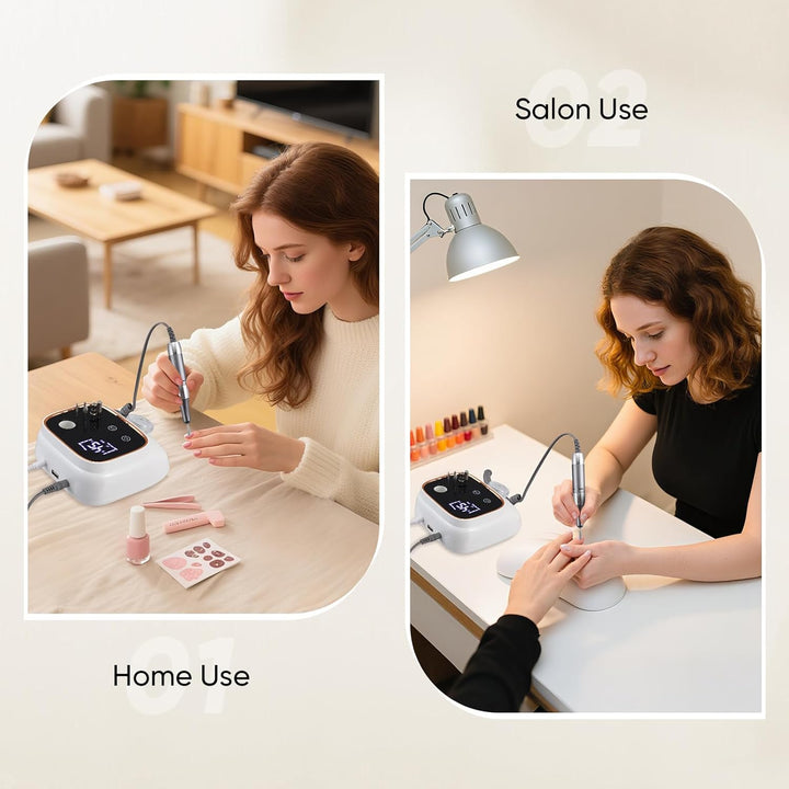 Elektrische Nagelfräse mit 45.000 U/min – LCD Display, 56 Schleifbänder, 11 Bohrer, USB-Ladestation,