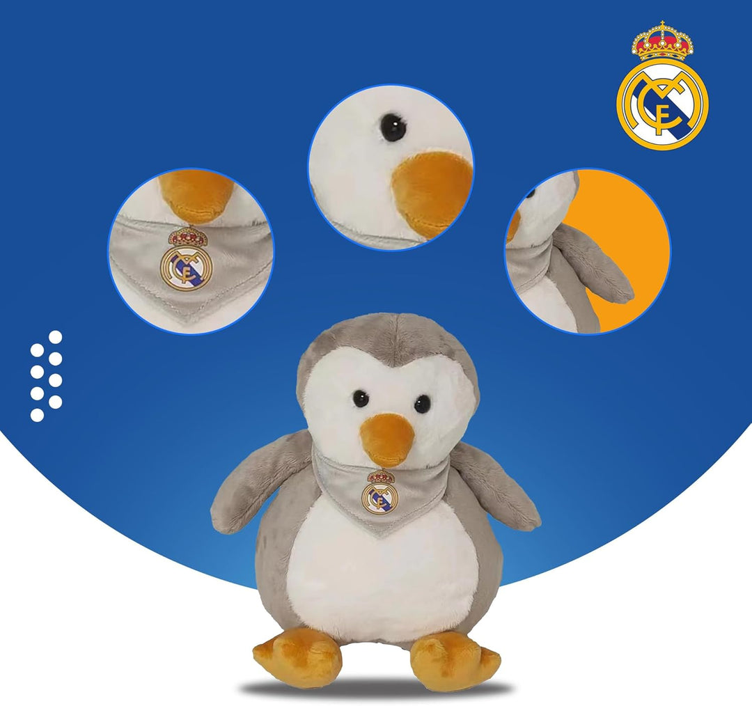 CyP Brands Real Madrid Plüschpuppe, Pinguin, 25 cm, Grau, offizielles Produkt