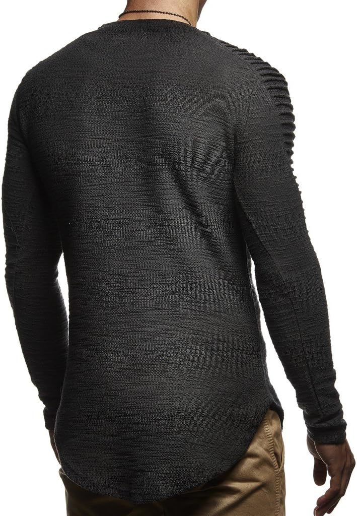 Leif Nelson Herren Pullover Rundhals-Ausschnitt Schwarzer Männer Longsleeve dünner Pulli Sweatshirt