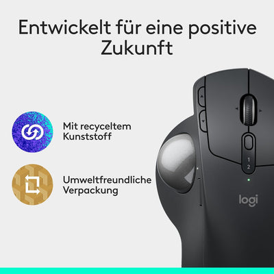 Logitech MX Ergo S Advanced kabellose Trackball-Maus, über USB-C wiederaufladbare kabellose ergonomi