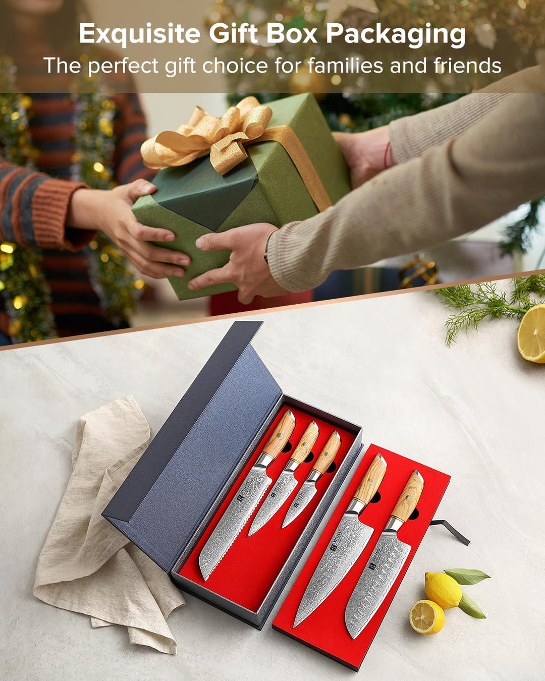 XINZUO 73 Schichten Damastpulverstahl 5-Teilig Chefmesser Set,handgeschmiedet scharfe Kochmesser Set