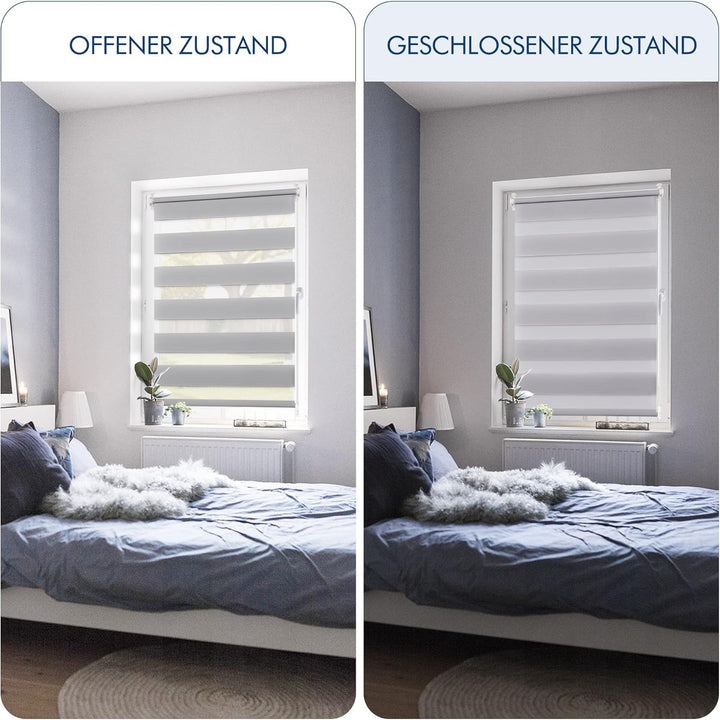 SBARTAR Doppelrollo Klemmfix ohne Bohren & mit Bohren Grau B90 x H130 cm (Stoffbreite 90 cm), Duo Ro