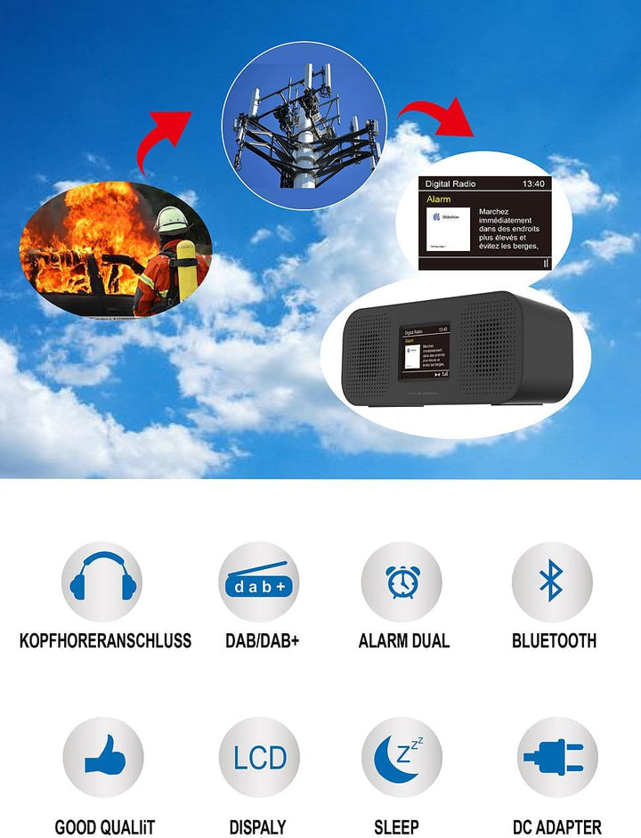 VR-Radio Radiowecker: Stereo-Radio-Wecker mit DAB+, Notfall-Warn-Funktion, USB, Bluetooth (DAB Radio