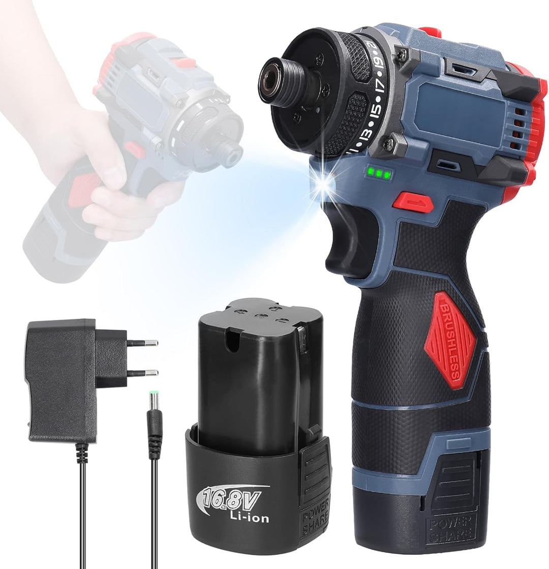 Weytoll Akku Bohrschrauber, 16.8V Akku-Bohrschrauber Set mit 1300mAh Akku*2, Drehmoment auf 23+1 Stu