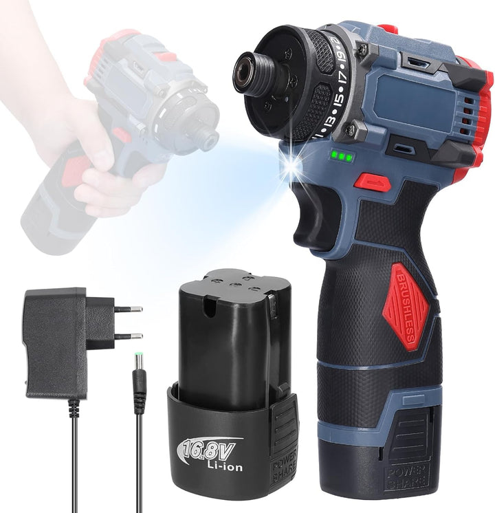 Weytoll Akku Bohrschrauber, 16.8V Akku-Bohrschrauber Set mit 1300mAh Akku*2, Drehmoment auf 23+1 Stu