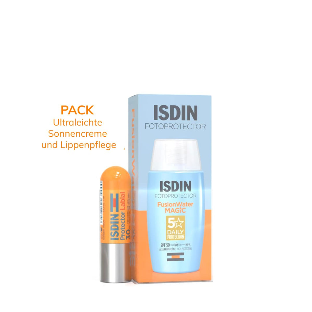 ISDIN Pack FusionWater MAGIC LSF 50, ultraleichte Sonnencreme für das Gesicht mit Wasserformel, 50 m