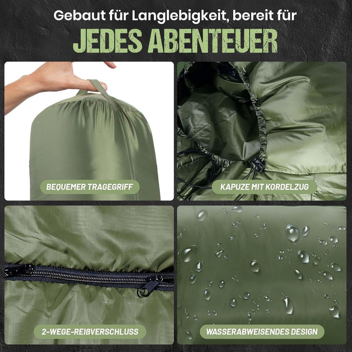 Mumien-Schlafsack Thermo 3-Jahreszeiten High-Tech Mikrofaser Schlafsack bis -13°C; Leicht, Kompakt,