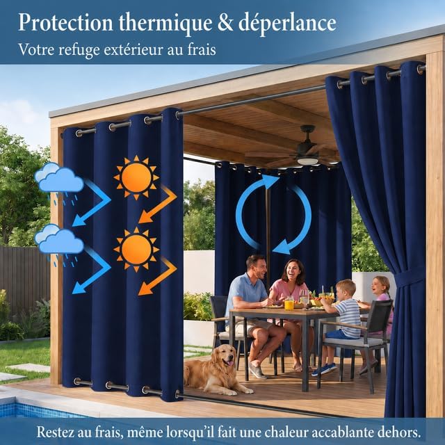 Rosnek Outdoor Vorhang Wetterfest Winddicht mit Obere und Untere Ösen,2 Stück Outdoorvorhänge 243x13