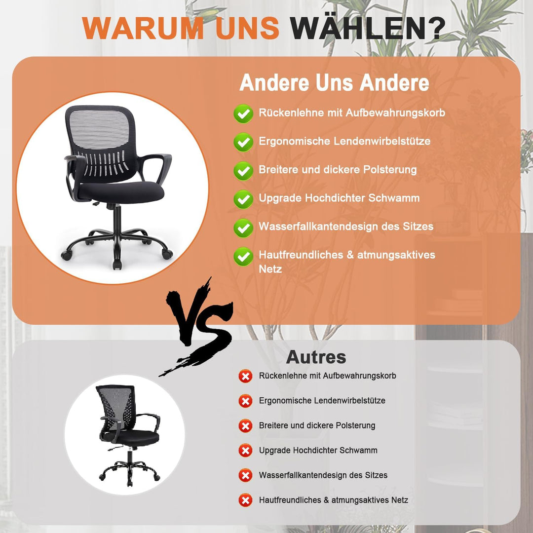 DUMOS Bürostuhl Ergonomisch Schreibtischstuhl mit Lendenwirbelstütze Verstellbaren Armlehnen Drehstu