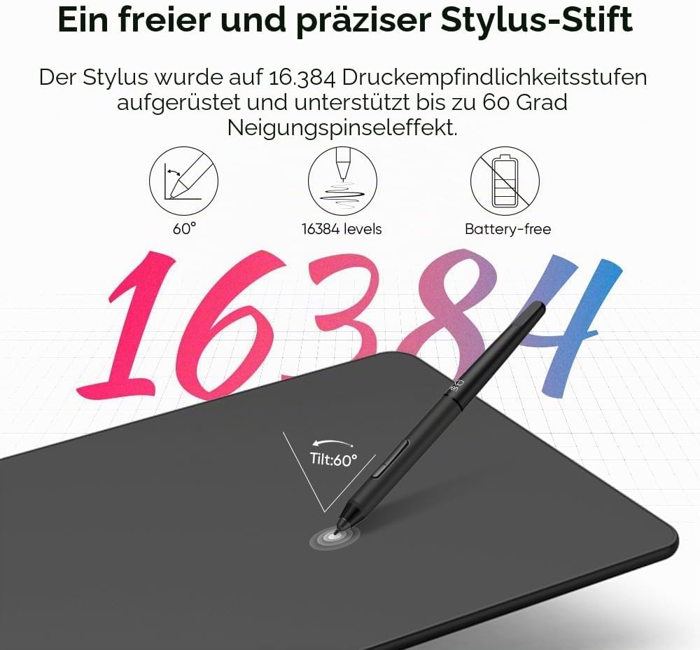 XP-PEN Deco 01 V2 Grafiktablett 10x6,25 Zoll Zeichentablett mit Neigungserkennung zum Malen &amp; Fotobe