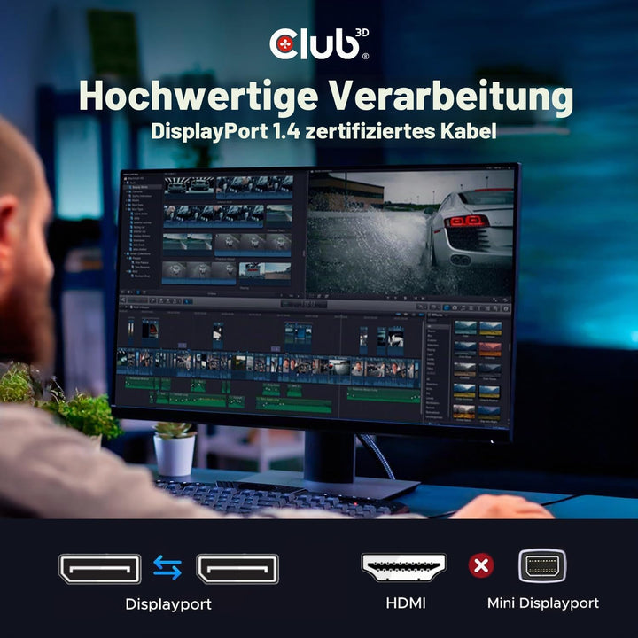 Club 3D 2m DisplayPort 1.4 8K schwarz schwarz 2.00 m 2 m, VESA-Stecker-Stecker, schwarz 2.00 m 2 m,