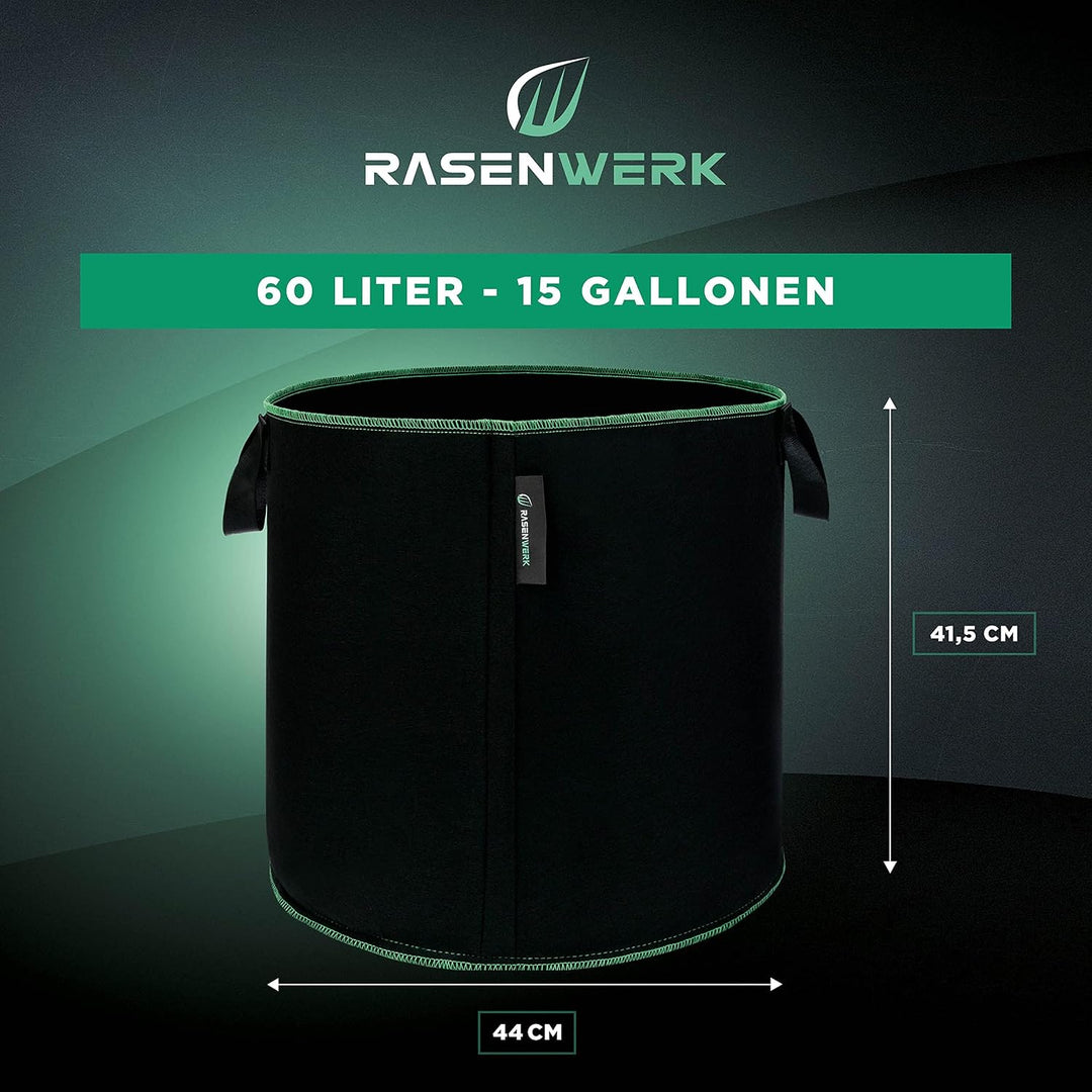 60 Liter Pflanztasche aus Vliesstoff - Pflanzsack für Garten, Gewächshaus &amp; Balkon - Pflanzbeutel fü