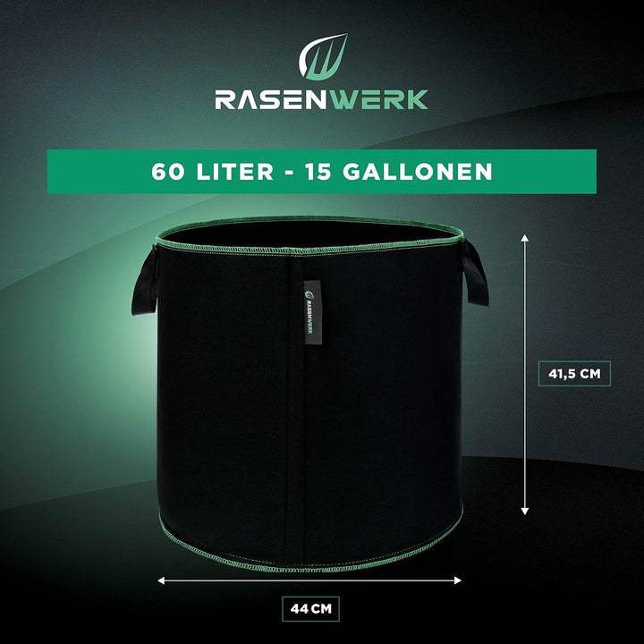 60 Liter Pflanztasche aus Vliesstoff - Pflanzsack für Garten, Gewächshaus &amp; Balkon - Pflanzbeutel fü