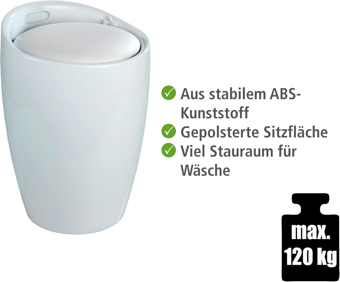 WENKO Badhocker Mod. Canaro mit Sitzpolster aus weissem Lederimitat und 20 Litern Stauraum Ø 36 x 50
