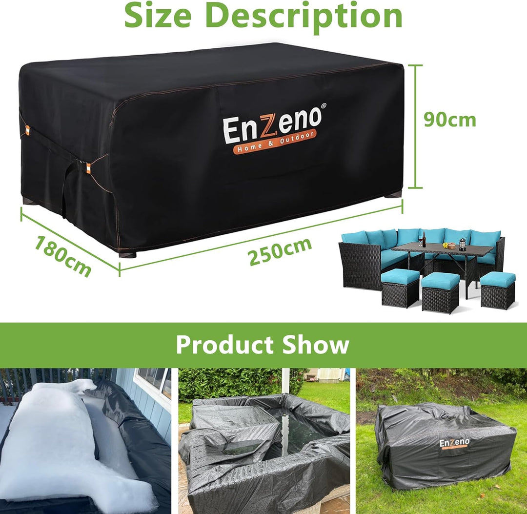 Enzeno Abdeckung Gartenmöbel Wasserdicht,250X180X90cm Gartenmöbel Abdeckplane,420D Oxford Gewebe Lou