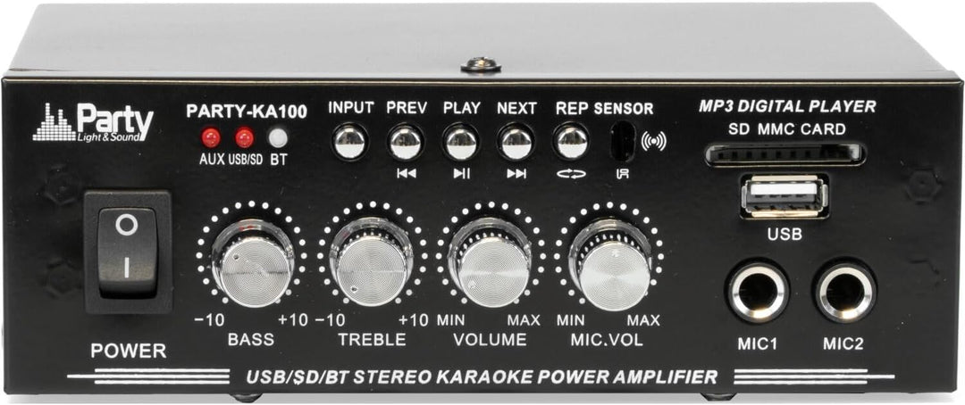 PARTY-KA100 - PARTY - Karaoke-Set mit 1 Verstärker (2x50W), 1 Mikrofon und 2 Lautsprechern (2x50W) -