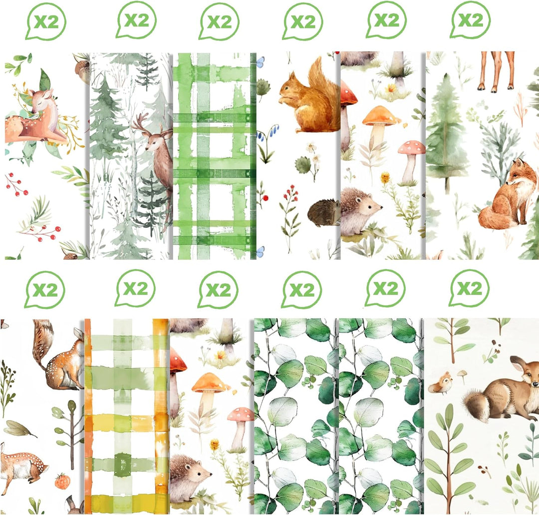 30x30 Scrapbook Papier Waldtiere Muster Doppelseitiges Decoupage Papiere, 12 Muster 24 Blatt Rustika