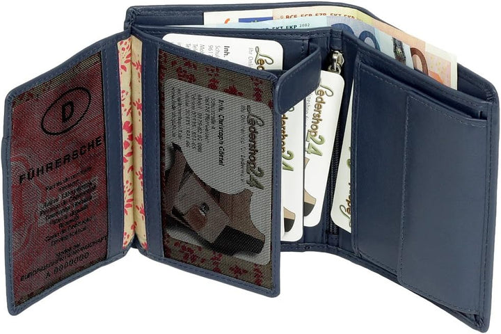 Branco Leder Geldbörse Portemonnaie Damenbörse Damen Geldbeutel Blau - Hochformat, Blau