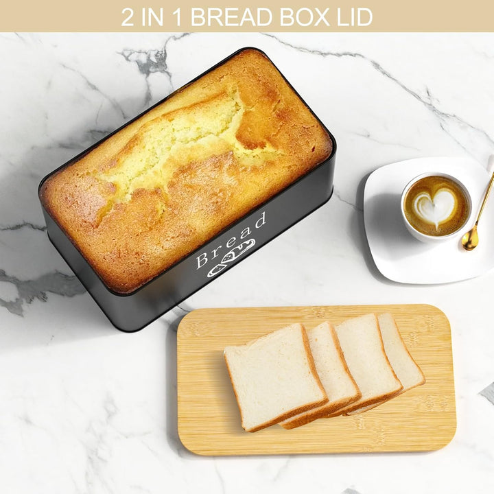 Brotkästen, Brotdose mit Hochwertigem Bambusdeckel, Kann Als Schneidebrett, Brotbox Aus Metall, für