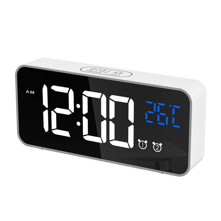 CHEREEKI Digitaler Wecker, LED Digitaluhr mit Temperaturanzeige Tragbarer Spiegelalarm Tischuhr mit