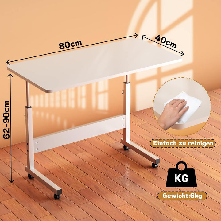 PIPIPOXER 80x40cm Laptoptisch höhenverstellbarer Schreibtisch mit drehbarer Rollen 60x40cm Computert