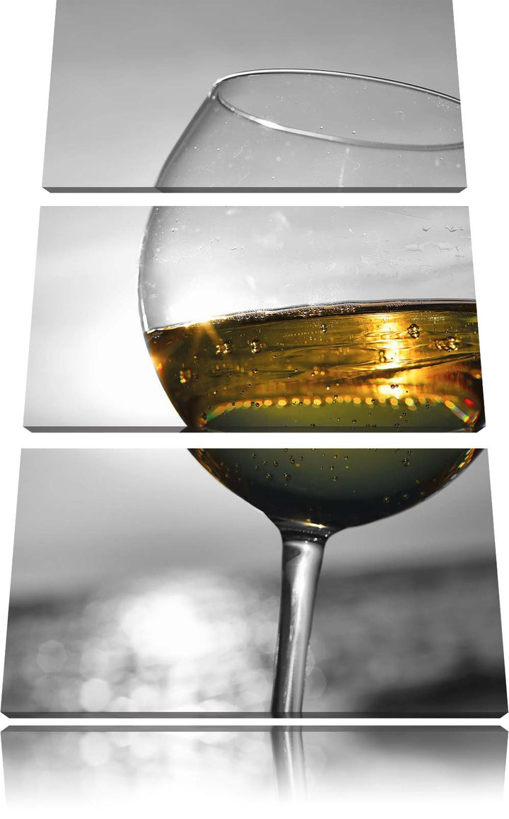 Pixxprint Wein in Gläsern am Meer schwarz/weiss / 3-Teilig/Gesamtmass 120cm Leinwandbild bespannt au