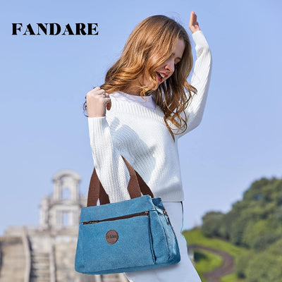 FANDARE Retro Handtaschen Leinwand Schultertasche Damen Umhängetasche Frauen Crossbody Messenger Bag