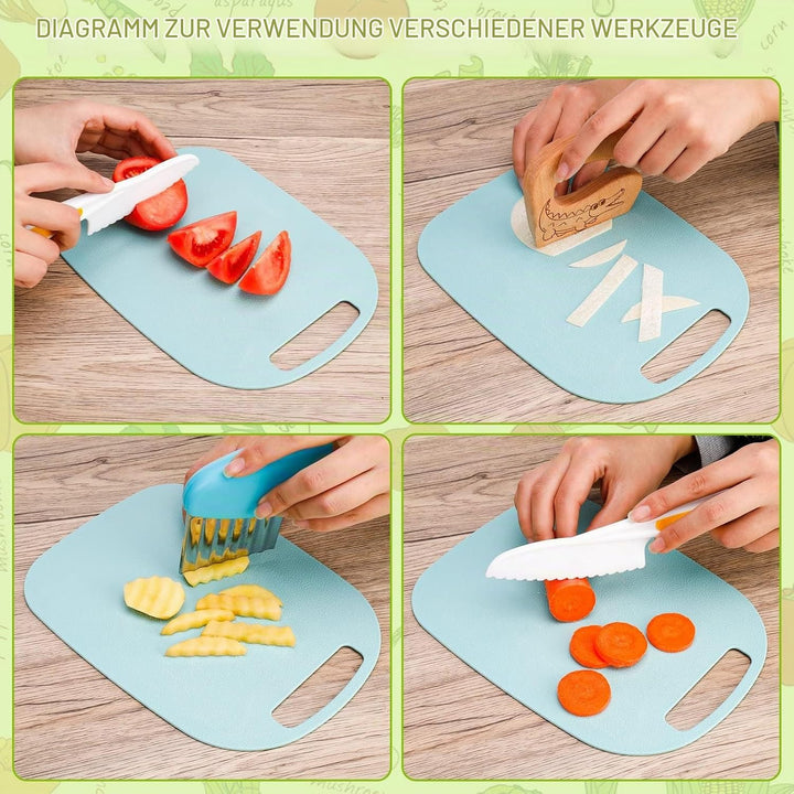 Veraing 7 Stück Kinderküchenmesser Set, Kindermesser Montessori Messer Schäler Schneidebrett Sicherh