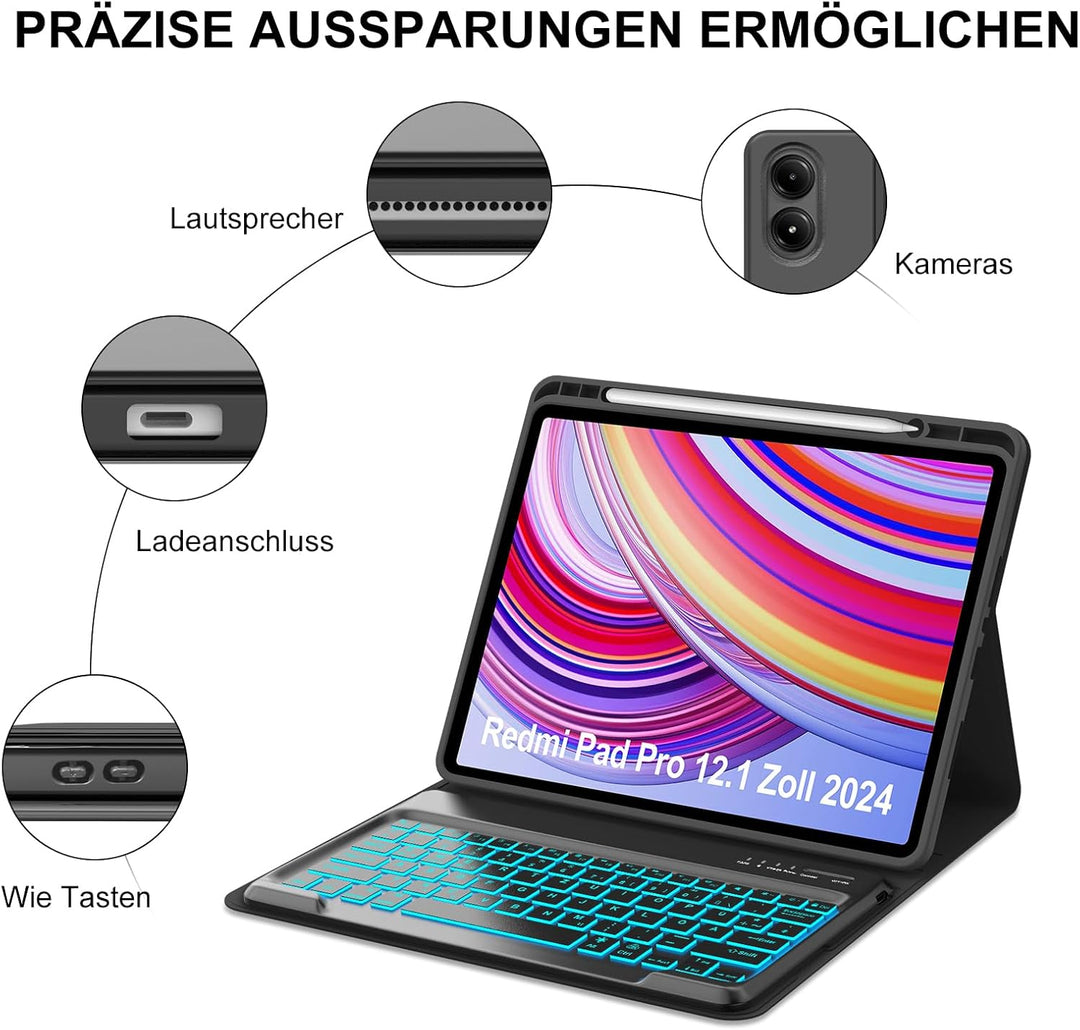 IVEOPPE Tastatur für Redmi Pad Pro 12.1, Hülle Tastatur für Redmi Pad Pro 2024, Bluetooth Magnetisch
