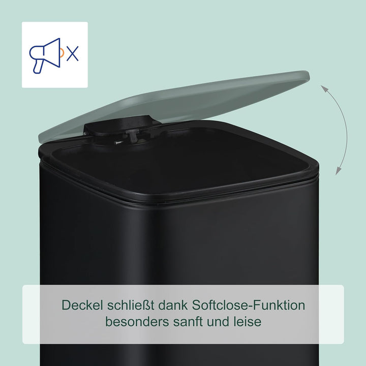 Relaxdays Kosmetikeimer, 6 Liter, Absenkautomatik, entnehmbarer Inneneimer, Metall, Bad Mülleimer mi