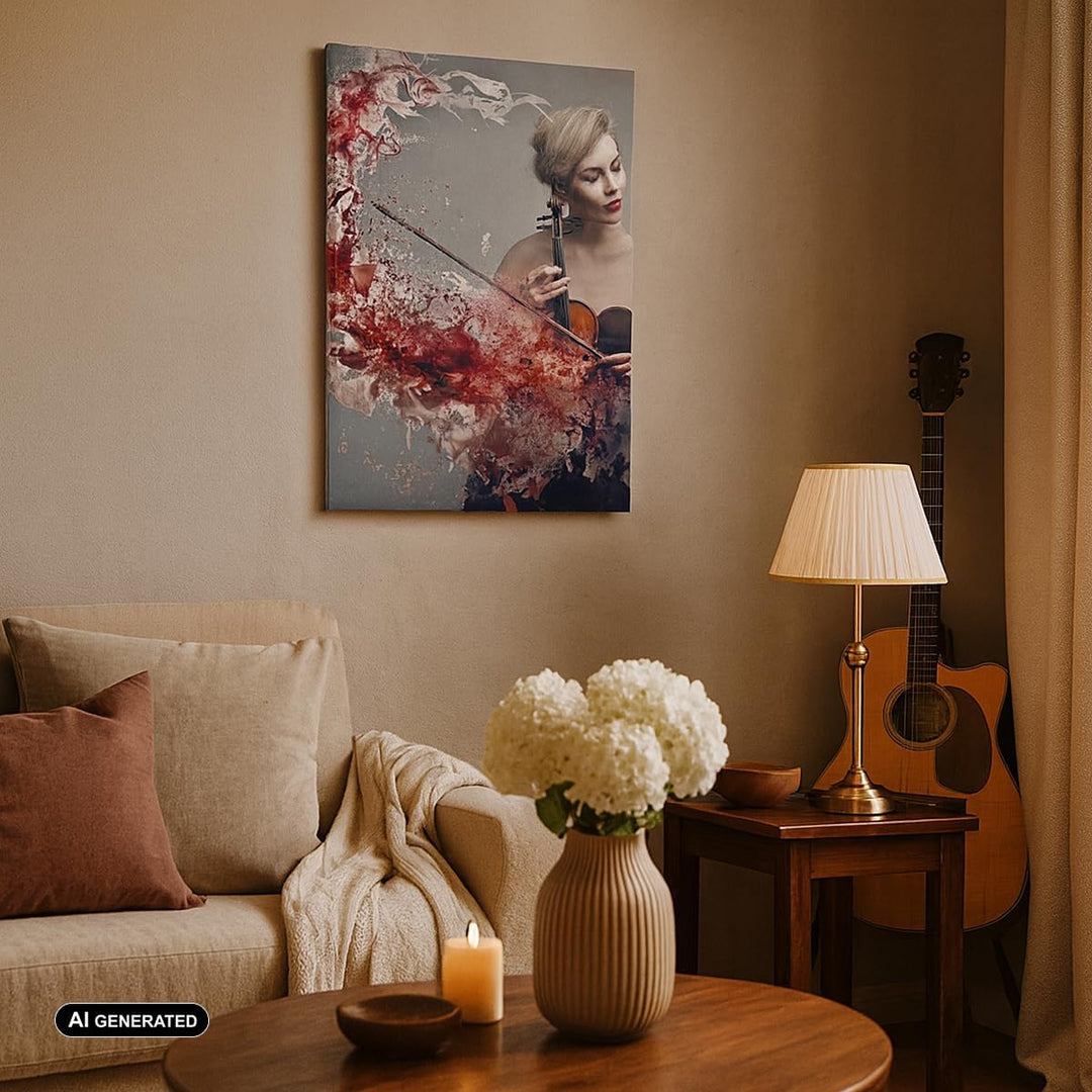 Bilder auf Leinwand Frau Violine Musik Instrument Leinwandbild mit Rahmen 45x80cm Wandbilder Dekorat