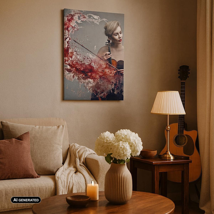 Bilder auf Leinwand Frau Violine Musik Instrument Leinwandbild mit Rahmen 45x80cm Wandbilder Dekorat