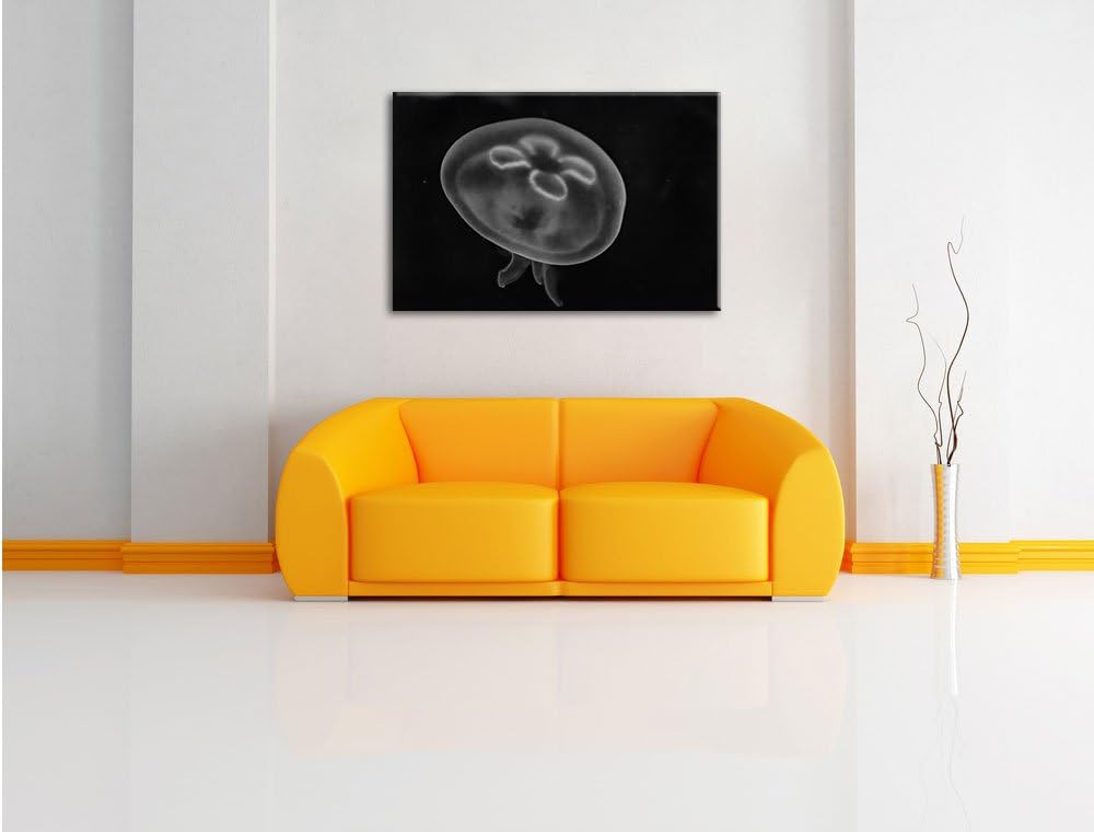 Pixxprint Leuchtend Blaue Qualle / 100x70cm Leinwandbild bespannt auf Holzrahmen/Wandbild Kunstdruck