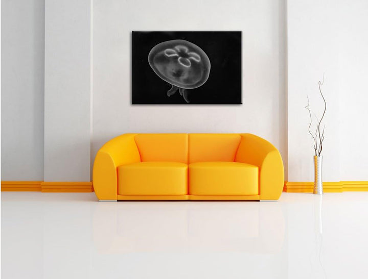 Pixxprint Leuchtend Blaue Qualle / 100x70cm Leinwandbild bespannt auf Holzrahmen/Wandbild Kunstdruck