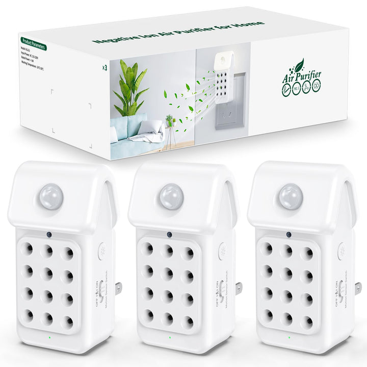 Luftreiniger Raucherzimmer, 3-Pack Ionisator Luftreiniger mit Sensor Licht für Wohnung Zimmer Küchen