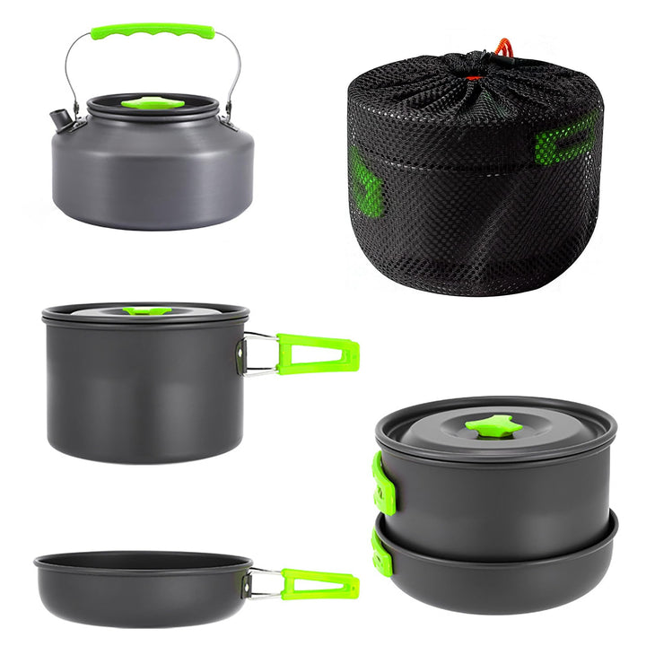 aiGear Camping Kochgeschirr Set/Outdoor Geschirr Set | Camping Topf Kochtopf Tragbar Aluminium | mit