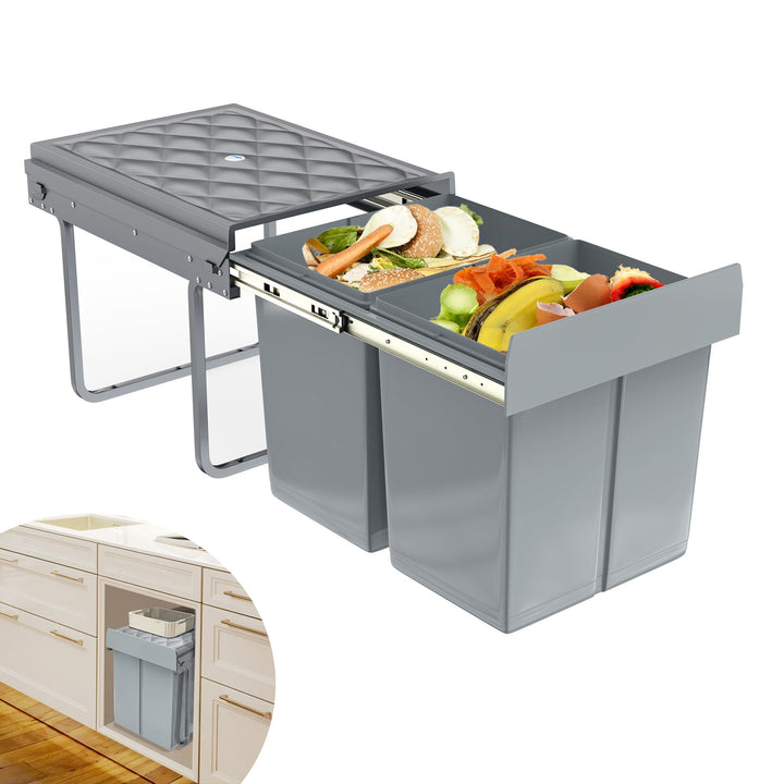 Grau 2 x 15L Einbaumülleimer Mülltrennsystem Ausziehbar Mehrfachbehälter Abfallsammler Schrankmüllei